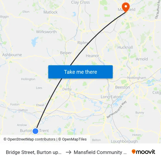 Bridge Street, Burton upon Trent to Mansfield Community Hospital map