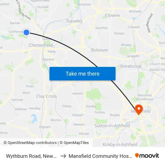 Wythburn Road, Newbold to Mansfield Community Hospital map