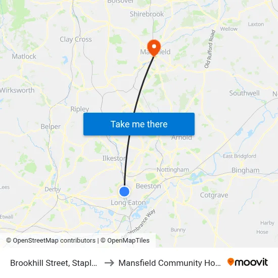 Brookhill Street, Stapleford to Mansfield Community Hospital map