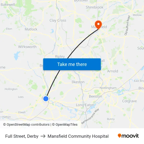 Full Street, Derby to Mansfield Community Hospital map