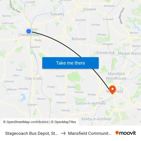 Stagecoach Bus Depot, Stonegravels to Mansfield Community Hospital map
