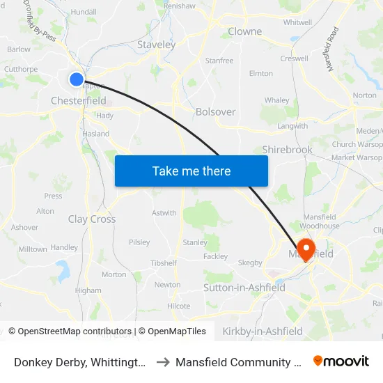 Donkey Derby, Whittington Moor to Mansfield Community Hospital map