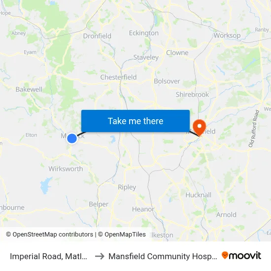 Imperial Road, Matlock to Mansfield Community Hospital map