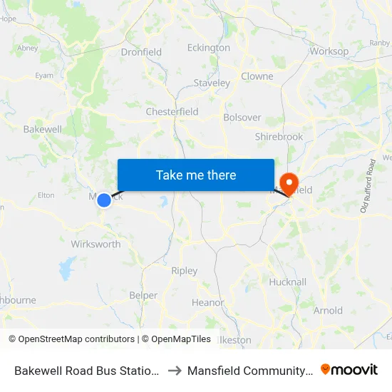 Bakewell Road Bus Station, Matlock to Mansfield Community Hospital map