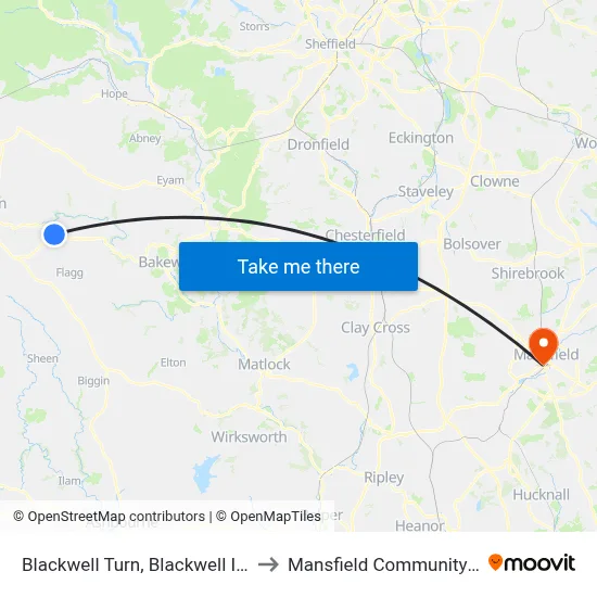 Blackwell Turn, Blackwell In the Peak to Mansfield Community Hospital map