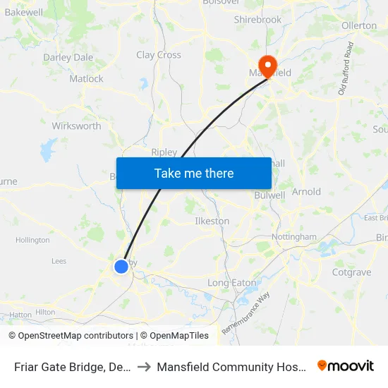 Friar Gate Bridge, Derby to Mansfield Community Hospital map