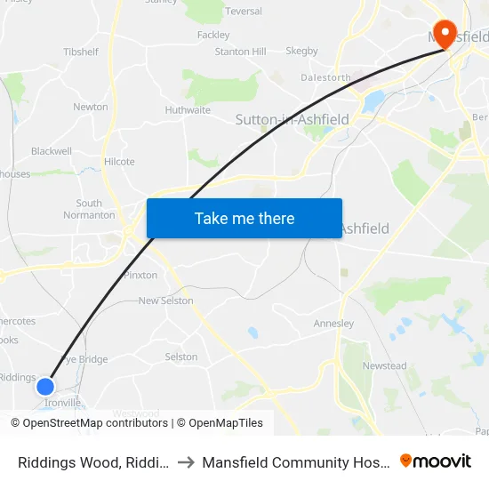 Riddings Wood, Riddings to Mansfield Community Hospital map