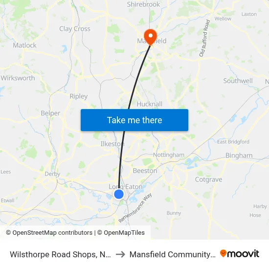 Wilsthorpe Road Shops, New Sawley to Mansfield Community Hospital map