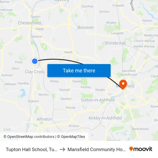 Tupton Hall School, Tupton to Mansfield Community Hospital map