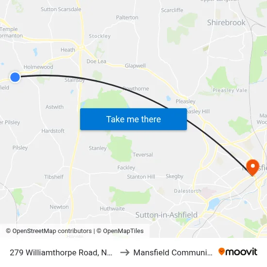 279 Williamthorpe Road, North Wingfield to Mansfield Community Hospital map