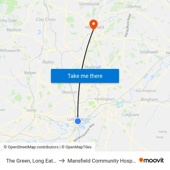 The Green, Long Eaton to Mansfield Community Hospital map