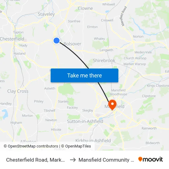 Chesterfield Road, Markham Vale to Mansfield Community Hospital map