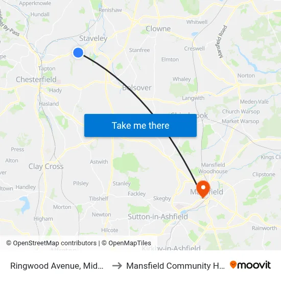 Ringwood Avenue, Middlecroft to Mansfield Community Hospital map