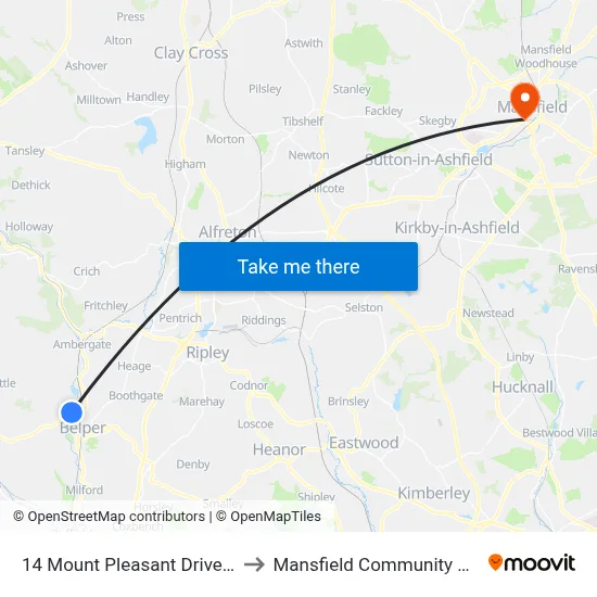 14 Mount Pleasant Drive, Belper to Mansfield Community Hospital map