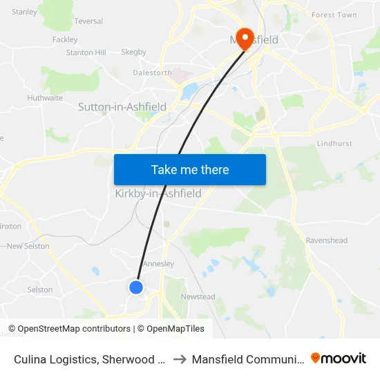 Culina Logistics, Sherwood Business Park to Mansfield Community Hospital map