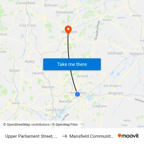 Upper Parliament Street, Nottingham to Mansfield Community Hospital map