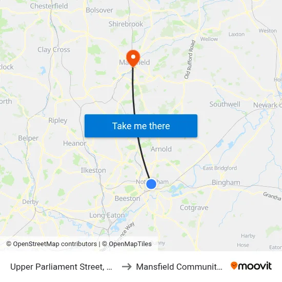 Upper Parliament Street, Nottingham to Mansfield Community Hospital map