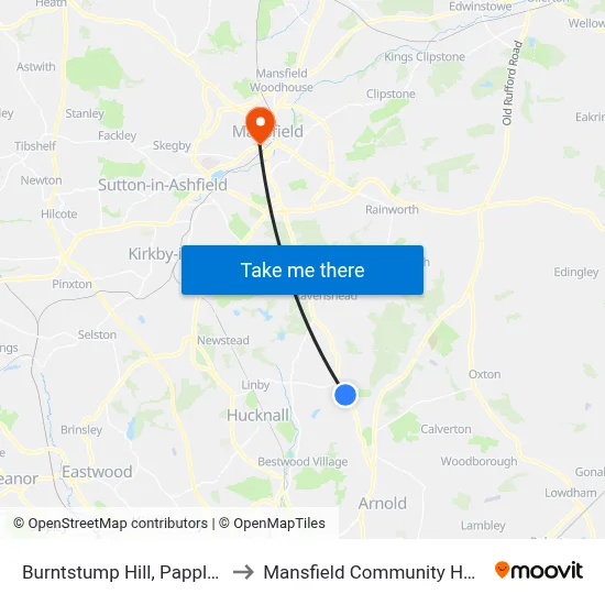 Burntstump Hill, Papplewick to Mansfield Community Hospital map