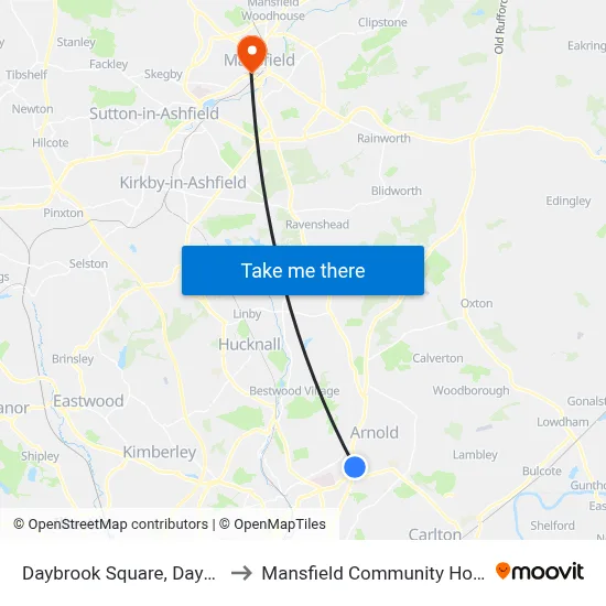 Daybrook Square, Daybrook to Mansfield Community Hospital map