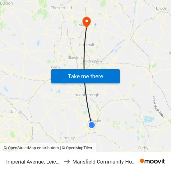 Imperial Avenue, Leicester to Mansfield Community Hospital map