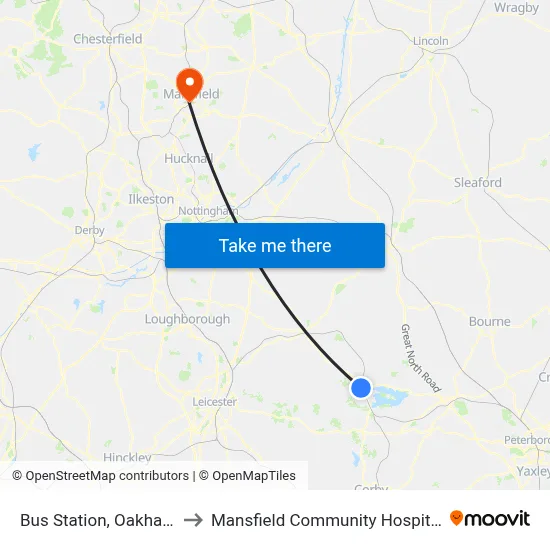 Bus Station, Oakham to Mansfield Community Hospital map