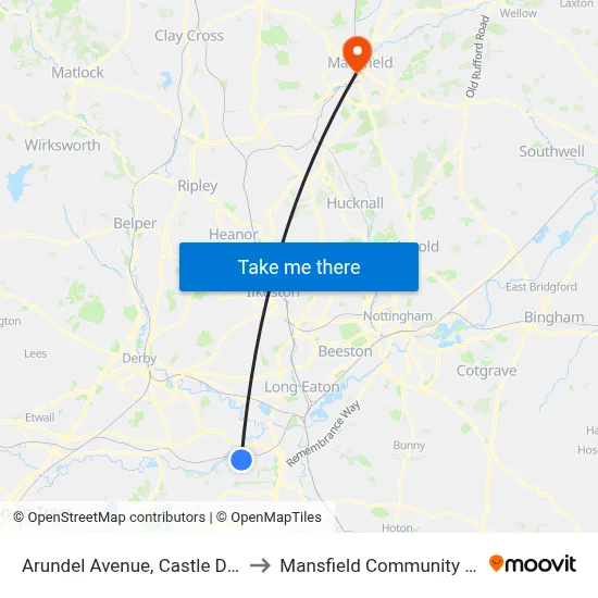 Arundel Avenue, Castle Donington to Mansfield Community Hospital map