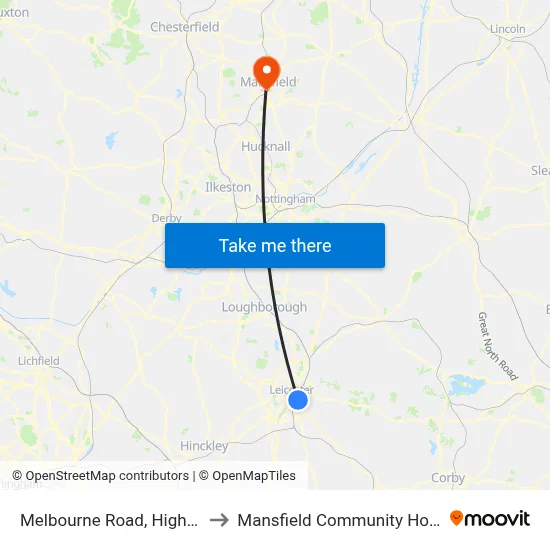 Melbourne Road, Highfields to Mansfield Community Hospital map