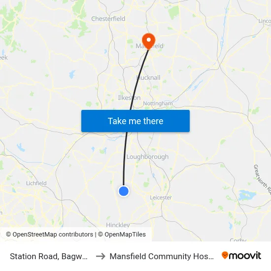 Station Road, Bagworth to Mansfield Community Hospital map