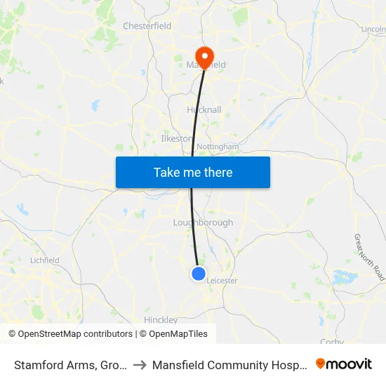 Stamford Arms, Groby to Mansfield Community Hospital map