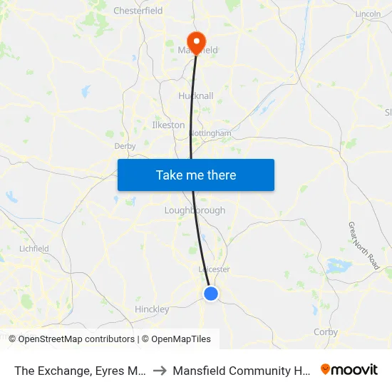 The Exchange, Eyres Monsell to Mansfield Community Hospital map