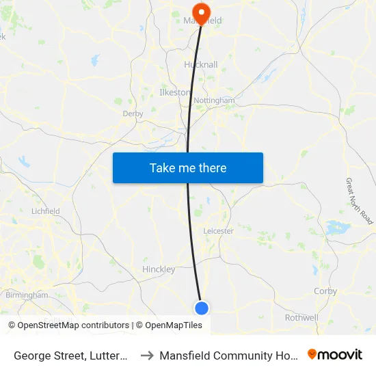 George Street, Lutterworth to Mansfield Community Hospital map