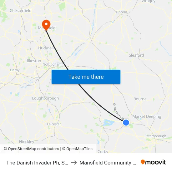 The Danish Invader Ph, Stamford to Mansfield Community Hospital map
