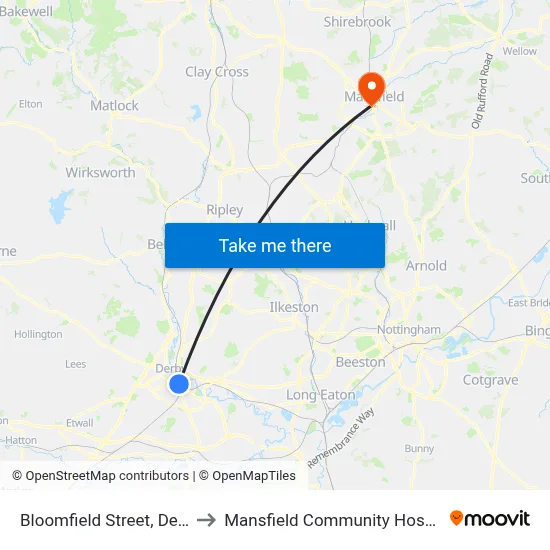 Bloomfield Street, Derby to Mansfield Community Hospital map