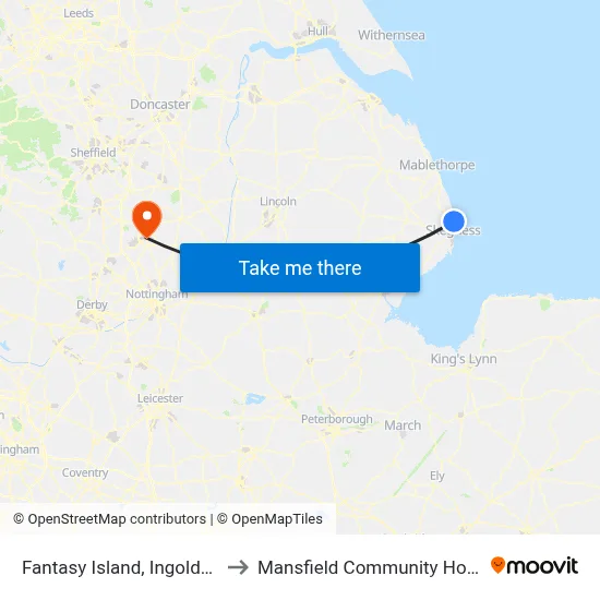 Fantasy Island, Ingoldmells to Mansfield Community Hospital map