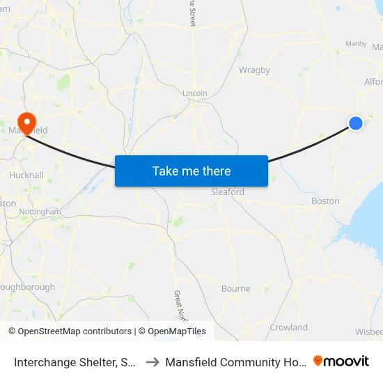 Interchange Shelter, Spilsby to Mansfield Community Hospital map