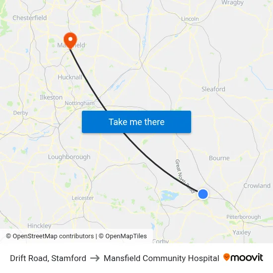 Drift Road, Stamford to Mansfield Community Hospital map