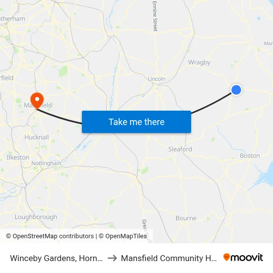 Winceby Gardens, Horncastle to Mansfield Community Hospital map