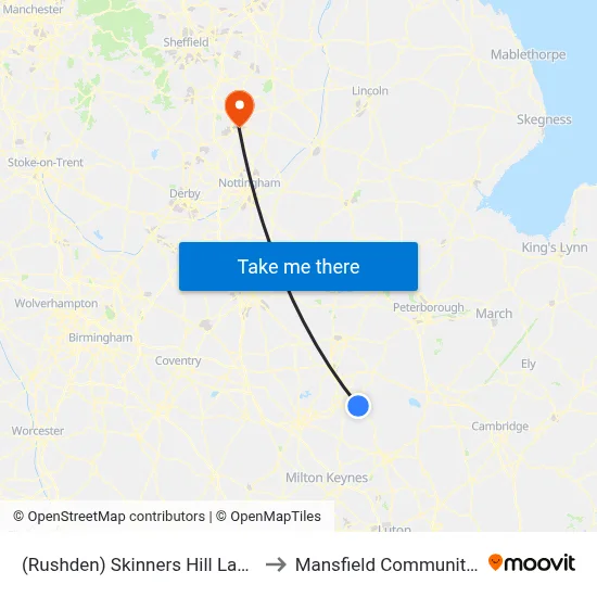 (Rushden) Skinners Hill Layby, Rushden to Mansfield Community Hospital map