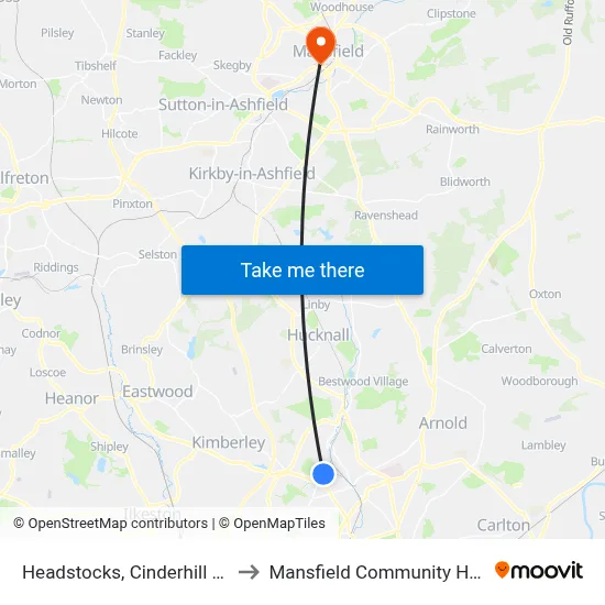 Headstocks, Cinderhill (Bu49) to Mansfield Community Hospital map