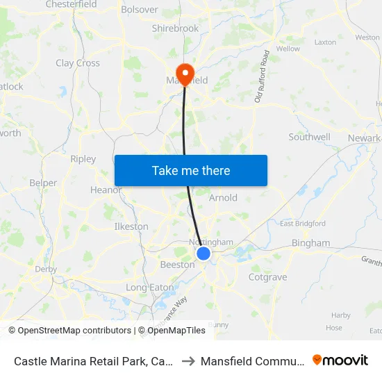 Castle Marina Retail Park, Castle Marina (Le41) to Mansfield Community Hospital map