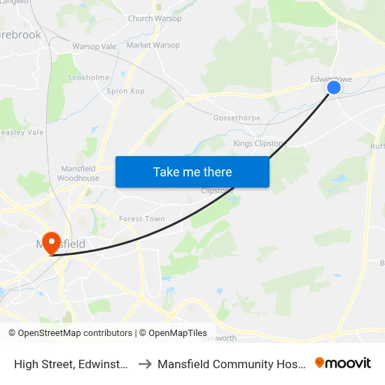 High Street, Edwinstowe to Mansfield Community Hospital map