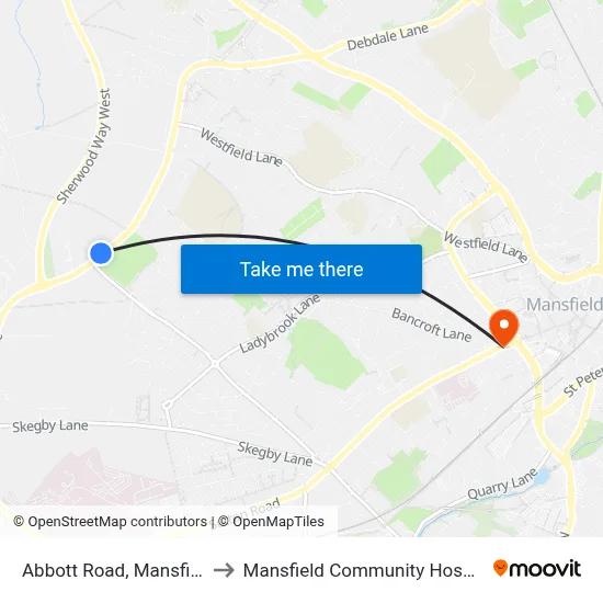 Abbott Road, Mansfield to Mansfield Community Hospital map