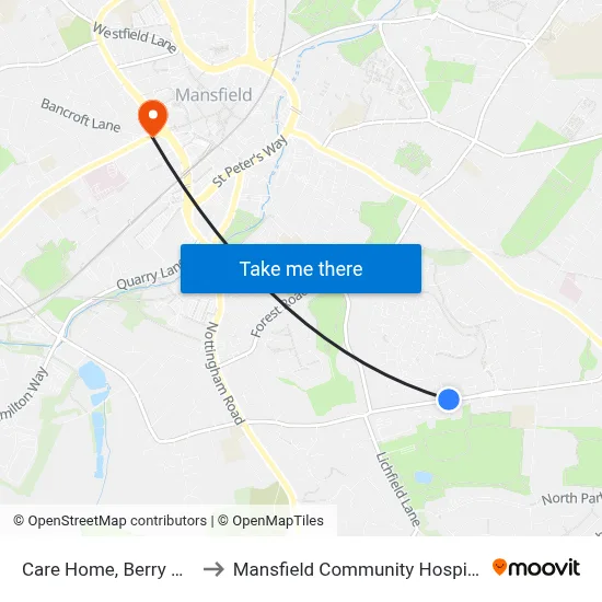 Care Home, Berry Hill to Mansfield Community Hospital map
