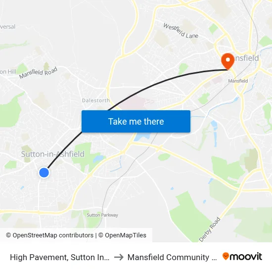 High Pavement, Sutton In Ashfield to Mansfield Community Hospital map