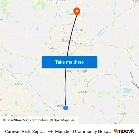 Caravan Park, Sapcote to Mansfield Community Hospital map