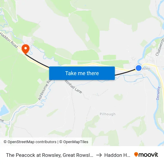 The Peacock at Rowsley, Great Rowsley to Haddon Hall map