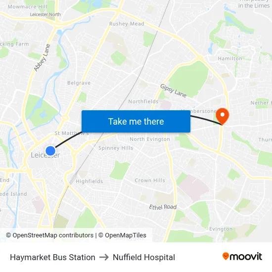 Haymarket Bus Station to Nuffield Hospital map