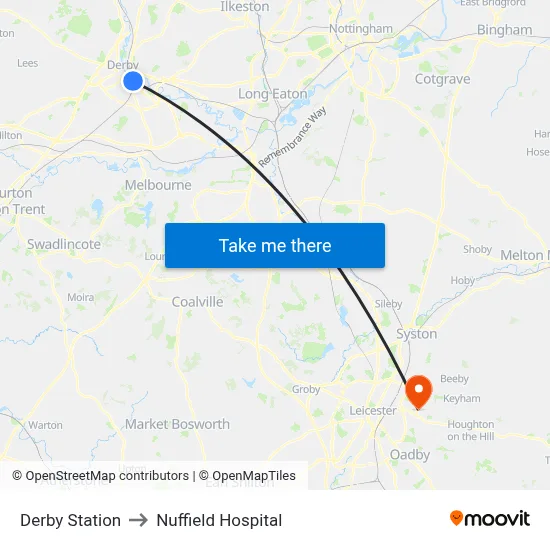 Derby Station to Nuffield Hospital map