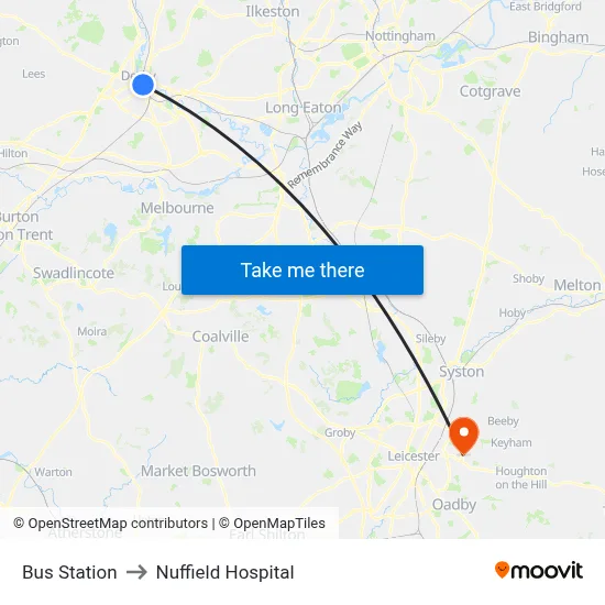 Bus Station to Nuffield Hospital map
