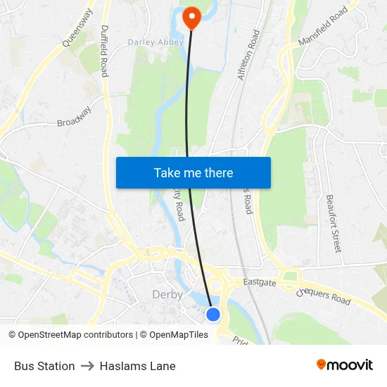 Bus Station to Haslams Lane map